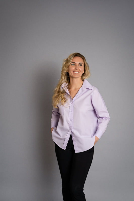 makö women's oversized dream lavender basic shirt, perfect for a classic and versatile wardrobe essential.