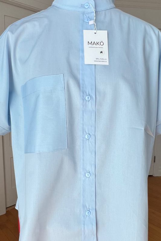 makö women's oversized short blue basic shirt, perfect for a classic and versatile wardrobe essential.
