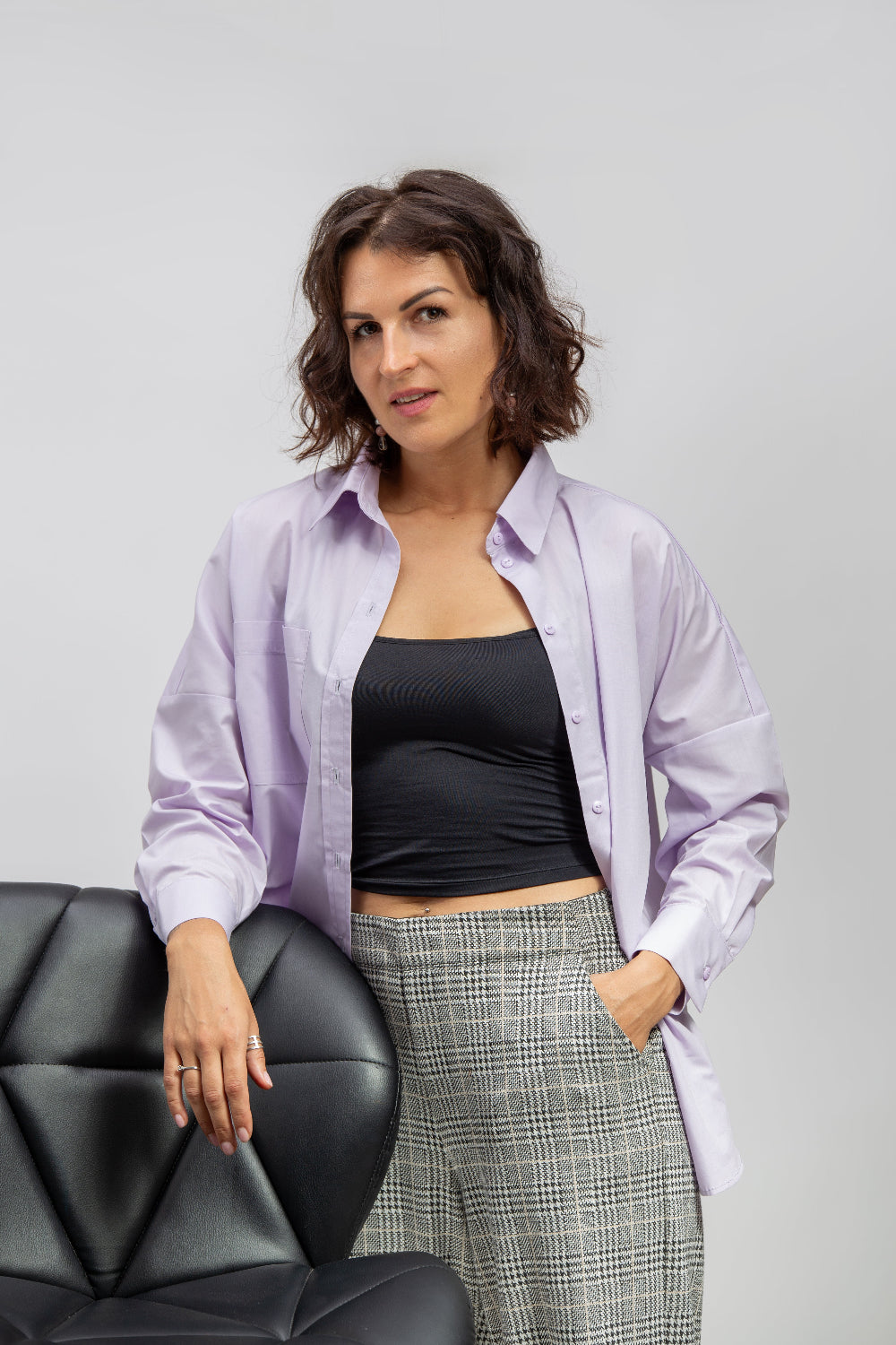 makö women's oversized dream lavender basic shirt, perfect for a classic and versatile wardrobe essential.