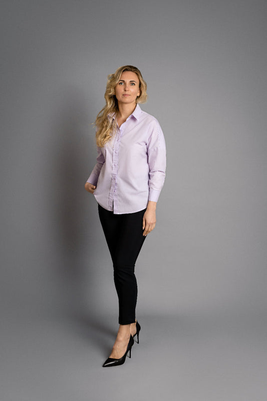 makö women's oversized dream lavender basic shirt, perfect for a classic and versatile wardrobe essential.